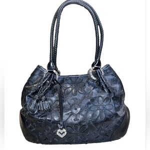 Brighton Valencia embroidered floral black leather shoulder bag